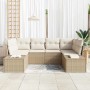 Beiges 6-teiliges vidaXL Garten-Sofa-Set aus Poly Rattan mit Kissen.
