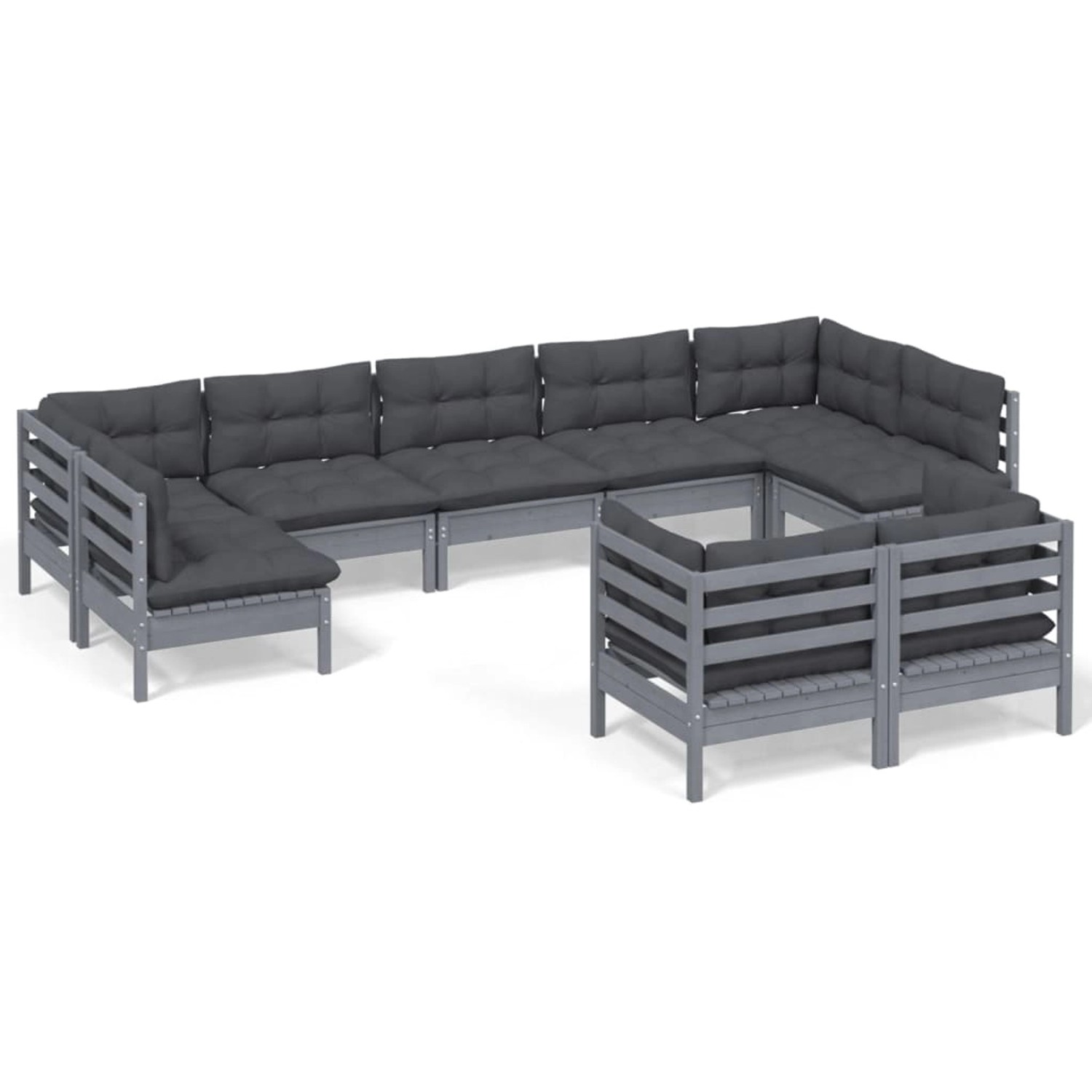 vidaXL 9-tlg Garten-Lounge-Set mit Kissen Grau Kiefer Massivholz Modell 33