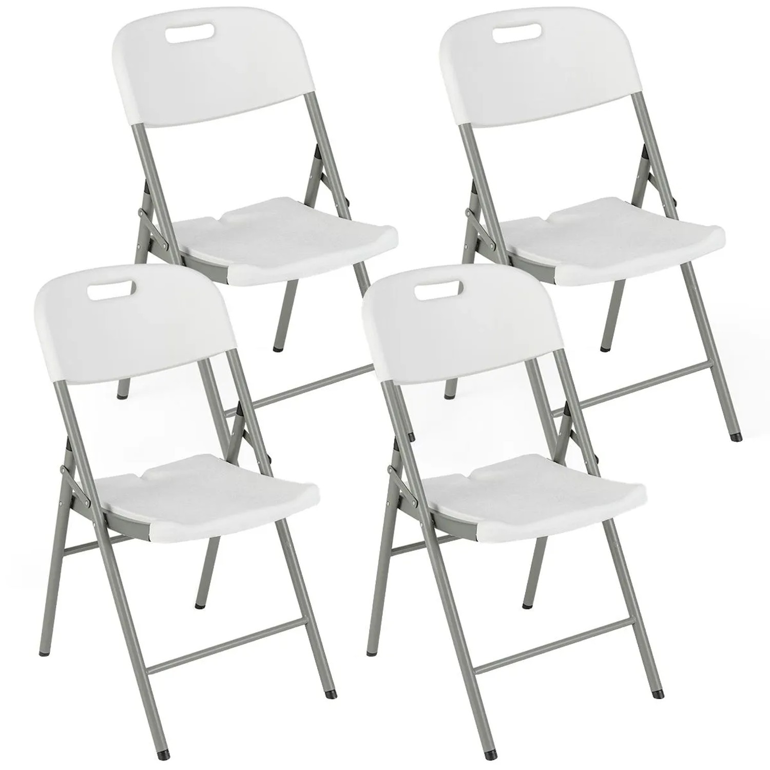 Costway 4er Set Klappstühle Metallrahmen mit Tragegriff Weiß