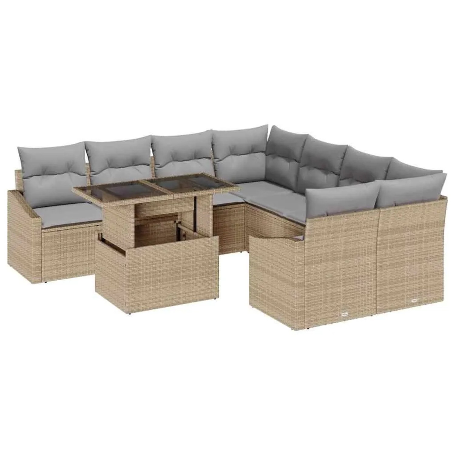 vidaXL Gartensofa-set mit Kissen 9-Tlg Beige und Hellgrau Poly-Rattan 33489 günstig online kaufen