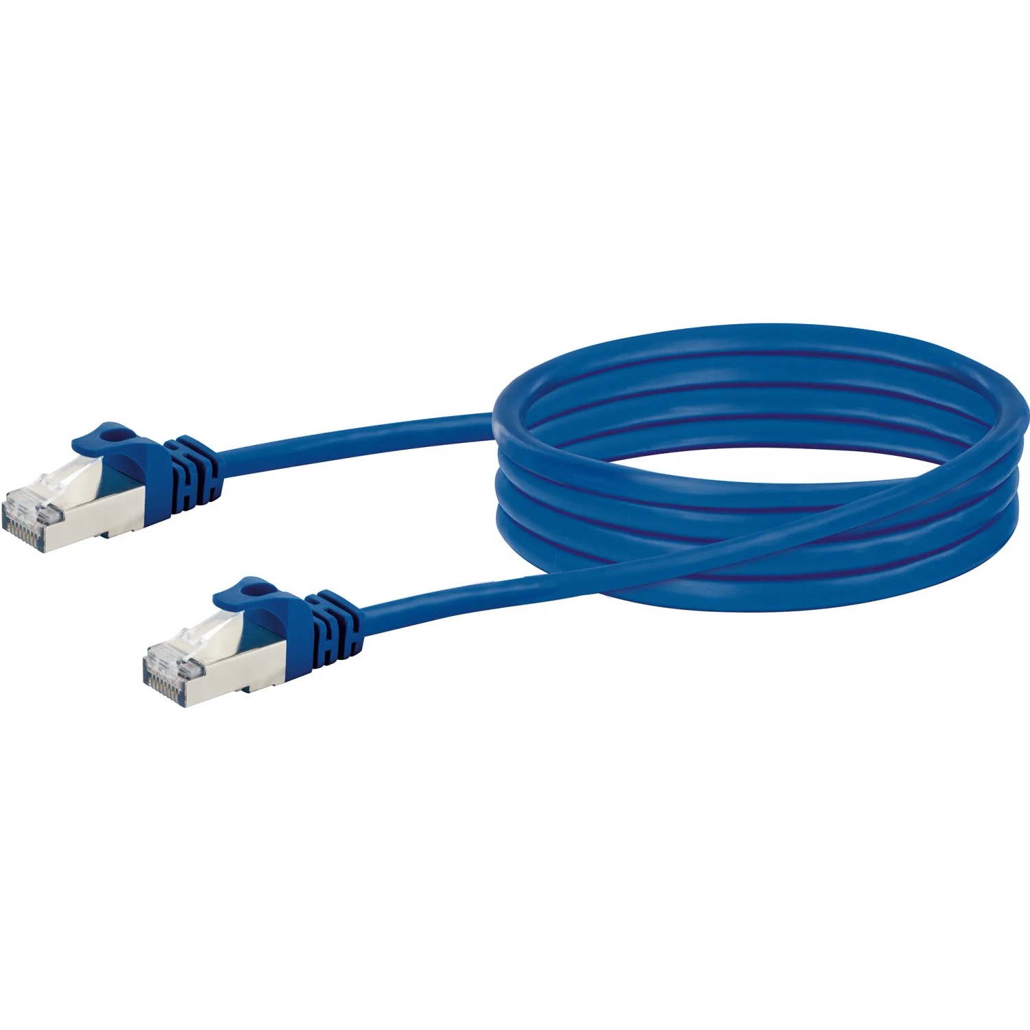 Blaues Schwaiger CAT 8 Netzwerkkabel, 2 m, mit RJ45 Stecker für Netzwerktechnik.