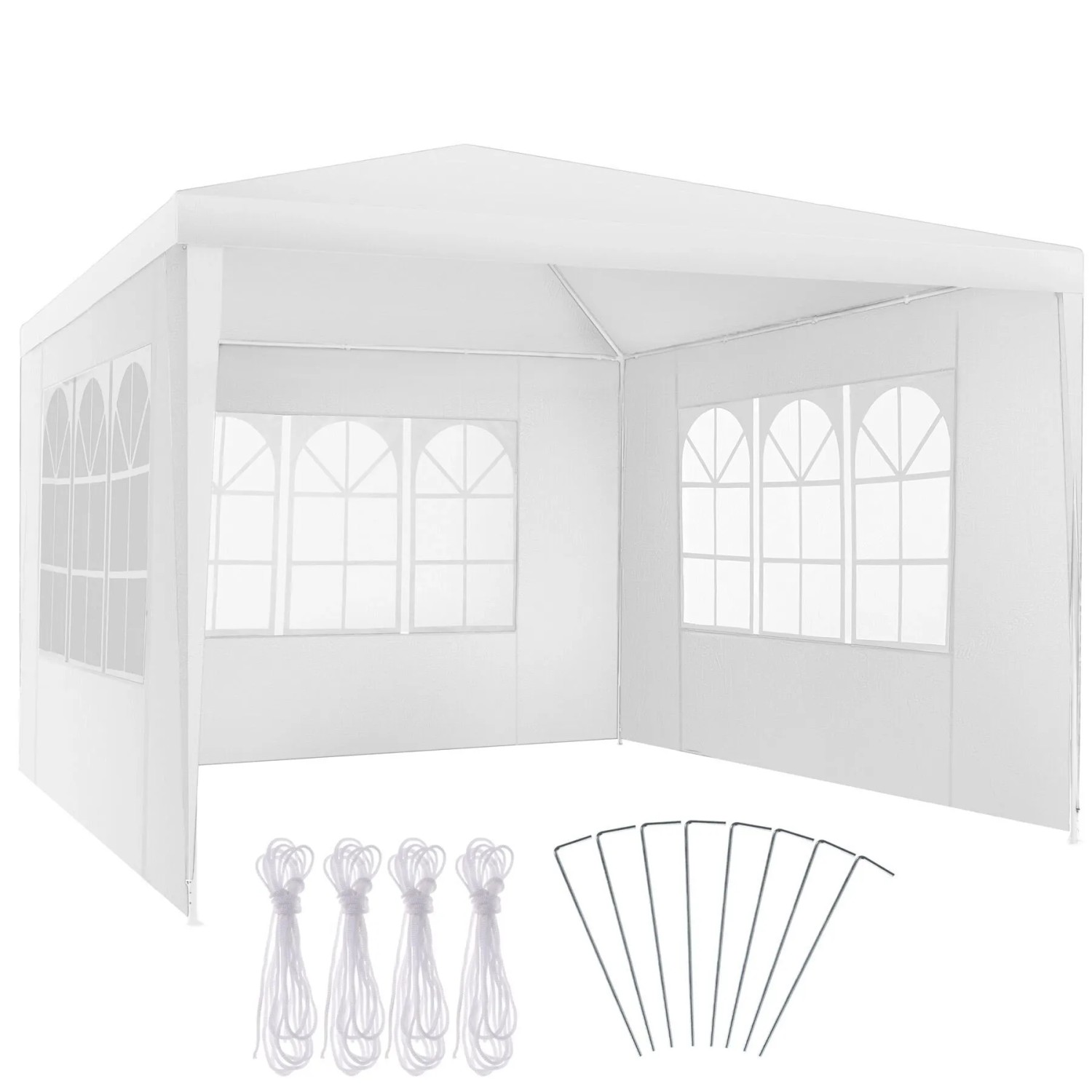 Tectake Pavillon Barinas 3 x 3 M  Im Stecksystem Abnehmbare Seitenteile  300 x 300 x 250 cm Weiß