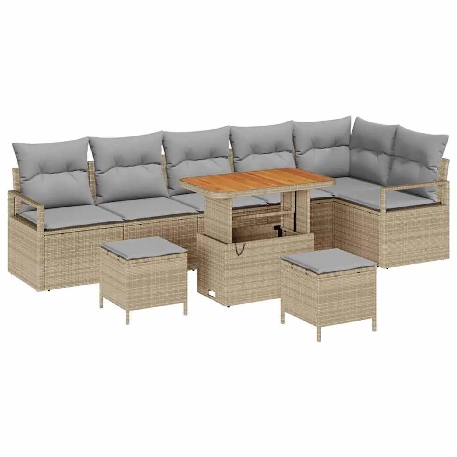vidaXL Garten-Sofa-Set mit Kissen 9-Tlg Beige und Hellgrau 3364497