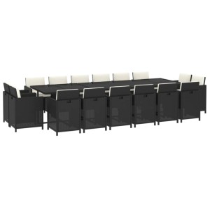 vidaXL 17-tlg. Garten-Essgruppe aus Poly Rattan, schwarz, mit Tisch, Stühlen und Kissen.