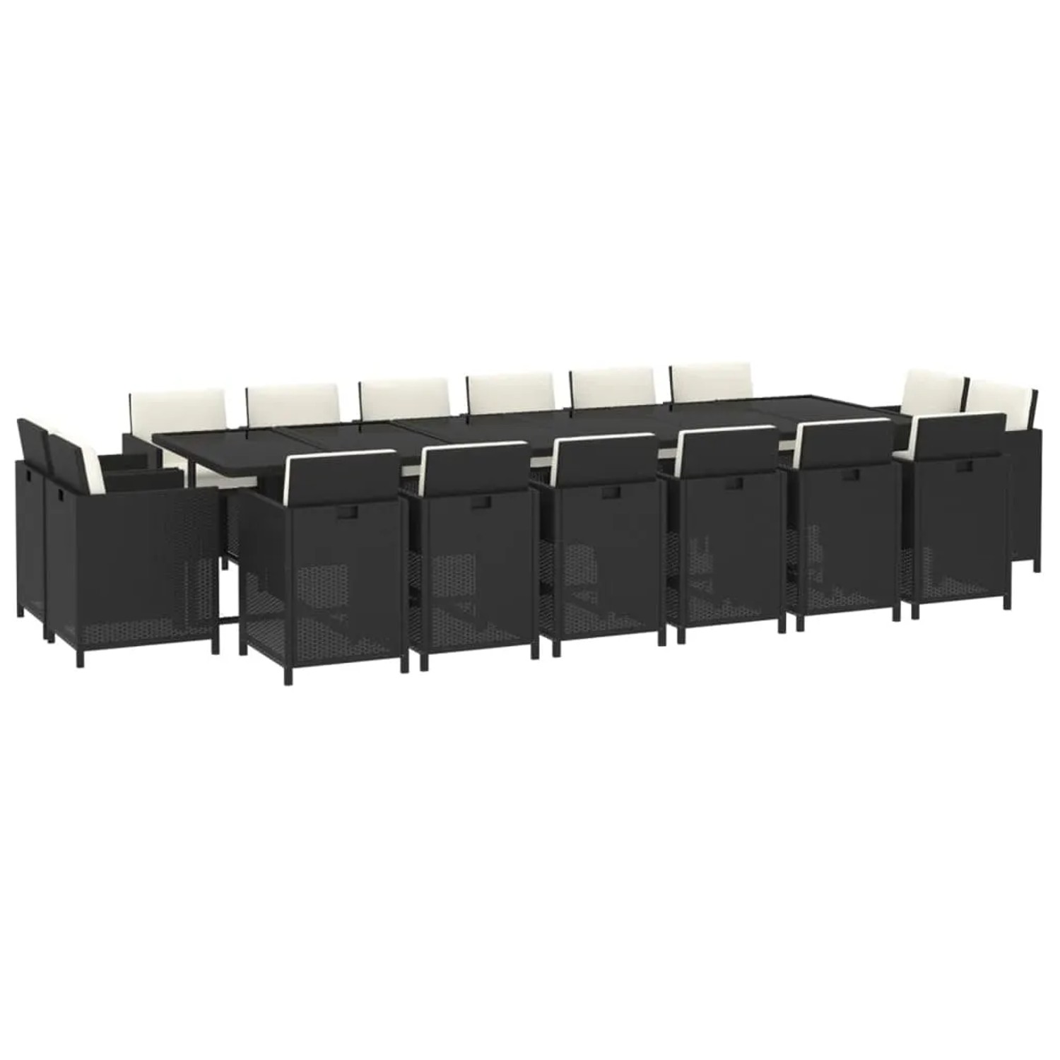 vidaXL 17-tlg. Garten-Essgruppe aus Poly Rattan, schwarz, mit Tisch, Stühlen und Kissen.