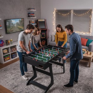 Relaxdays Kickertisch MDF Kunststoff Eisen Dunkelbraun Grün Klappbar Rutschfest 78 cm x 122 cm x 61 cm 13,2 kg