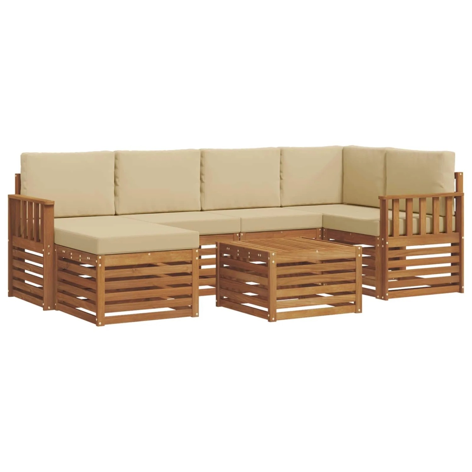 vidaXL Sofagarnituren 7 Tlg Natur und Beige Massivholz Akazie 3375123