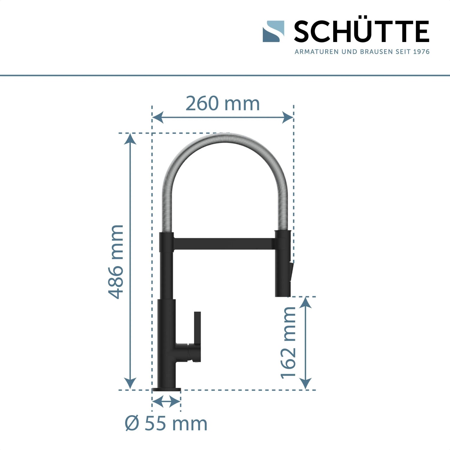 Schütte Spiralfeder-Spültischarmatur Miami, Chrom/Schwarz-Matt, Maße: Höhe 486 mm.