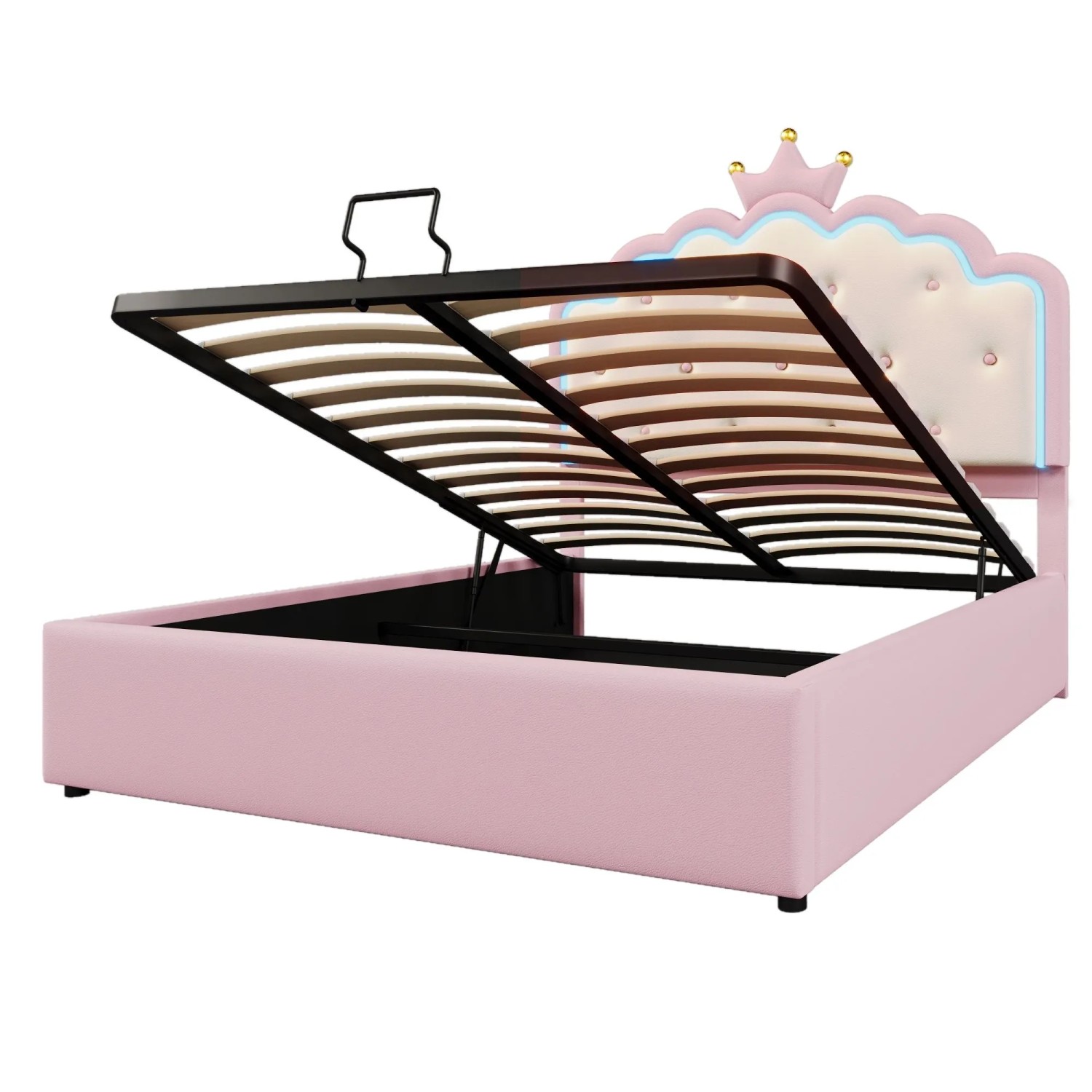 okwish Kinderbett 140x200cm mit LED Fernbedienung Hydraulik Kinderzimmer Rosa ohne Matratze