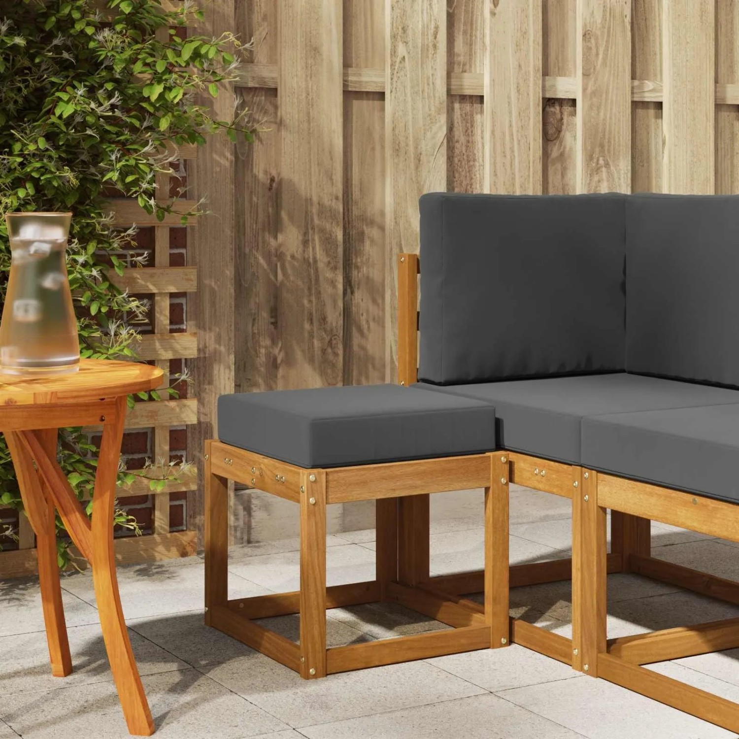 vidaXL Hocker Bank mit anthrazitfarbenem Kissen, Akazienholz, Teil einer Gartenmöbel-Gruppe.