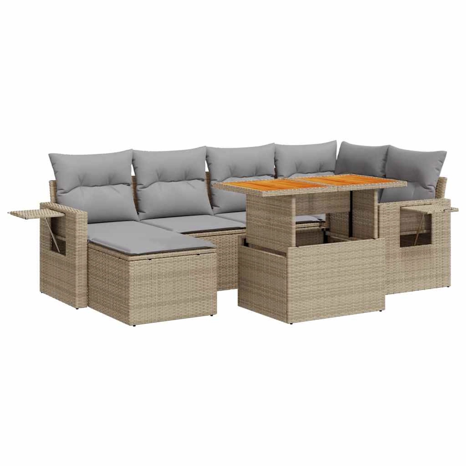 vidaXL 7-Tlg Garten-Sofagarnitur mit Kissen Beige Poly Rattan 3327174 günstig online kaufen