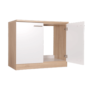 Respekta Spülenunterschrank Merle, 100 cm, Weiß, mit zwei Türen und Arbeitsplatte.