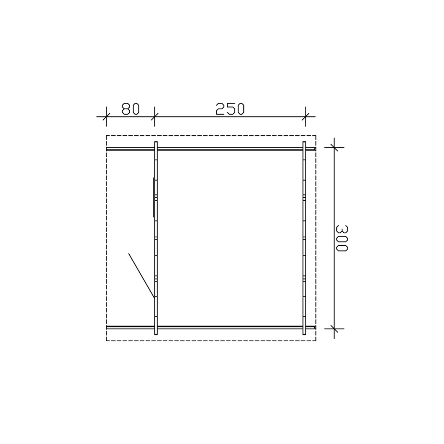 Grundriss des Skan Holz Gartenhauses Narvik 2, 300x250 cm, zur Illustration der Abmessungen.