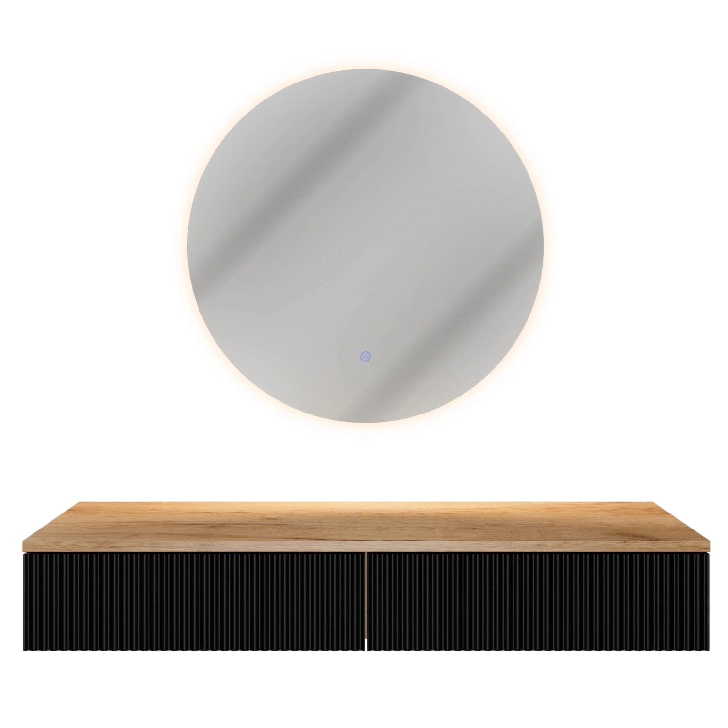 Planetmöbel AMYRA Konsolentisch 100 cm Gold Eiche Schwarz mit NOVA LED Spiegel 60 cm
