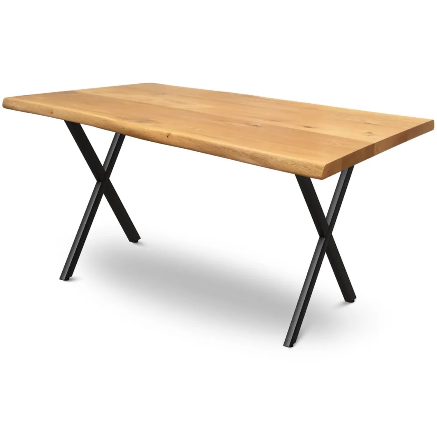 DELUKE Massivholz Esstisch mit Baumkante KEANU 140x80cm Eichenholz X Gestell Wohnzimmertisch Küchentisch Esszimmertisch
