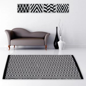 ProHome Teppich Black & White mit Zickzackmuster, 120x180 cm. Moderner Teppich für Wohnräume.