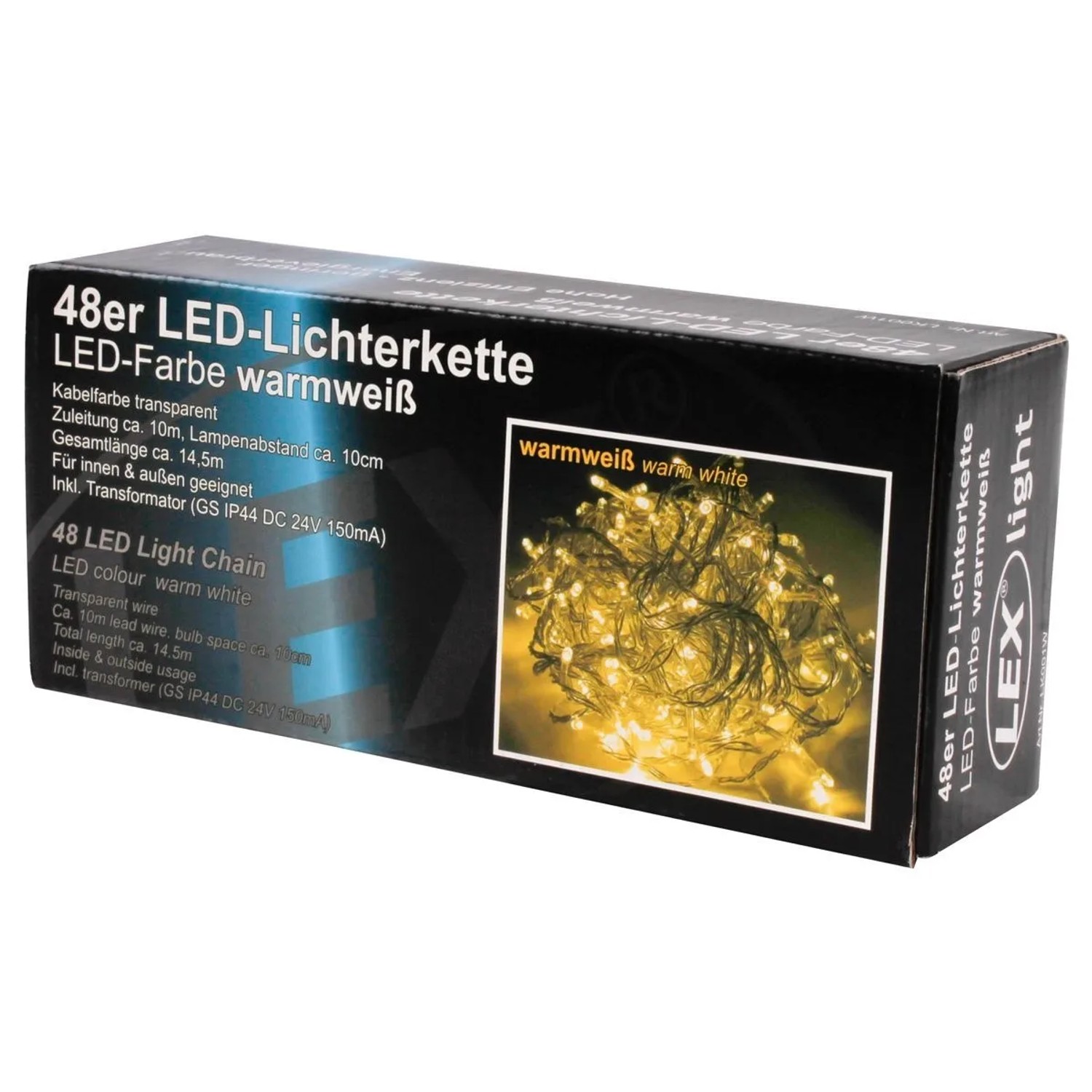 Lex 48er LED Lichterkette Außen Innen Partylichterkette Weihnachtslichterkette Warmweiß