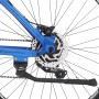 Detailaufnahme Hinterrad, Bremse und Ständer des blauen Fischer E-Bike Montis EM 1862.