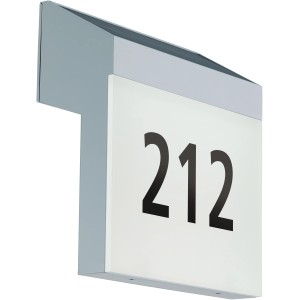 Moderne Eglo LED Solar Hausnummer Leuchte Lunano, silberfarben mit der Nummer 212.