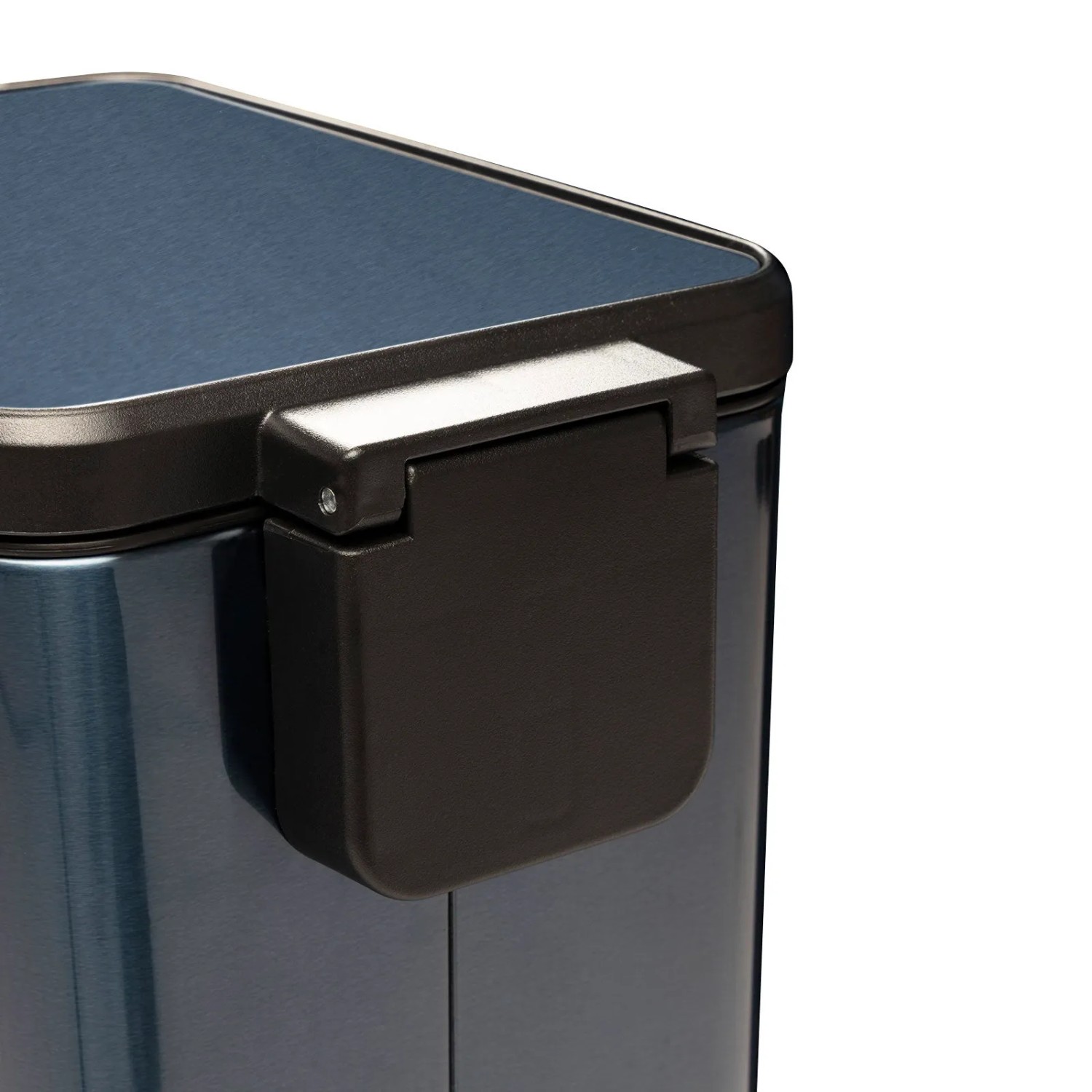 Detailansicht: Blauer KARAT Mülleimer Zack aus Edelstahl mit Absenkautomatik, 15L.