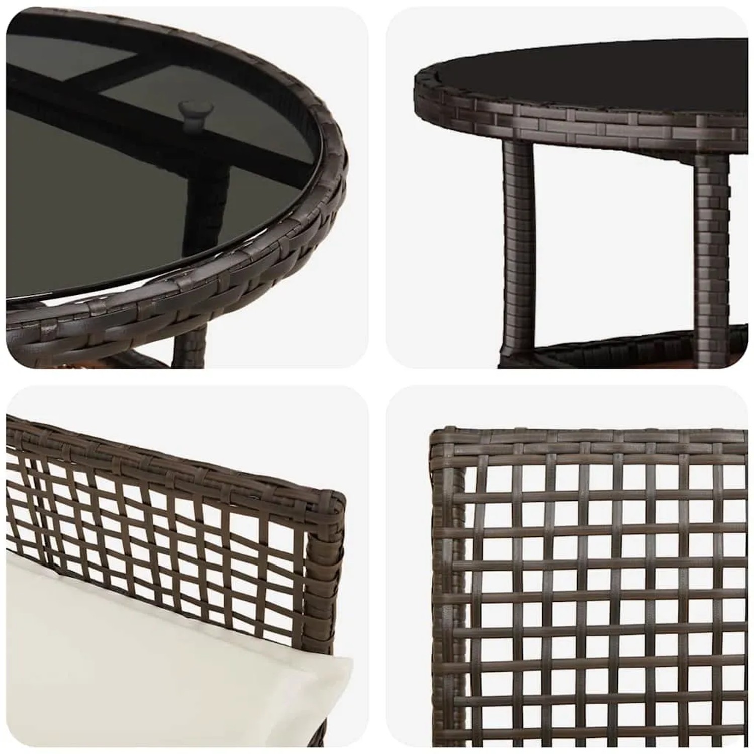 Detailansicht: Braune vidaXL Garten Essgruppe aus Poly Rattan mit Tisch und Stuhl.
