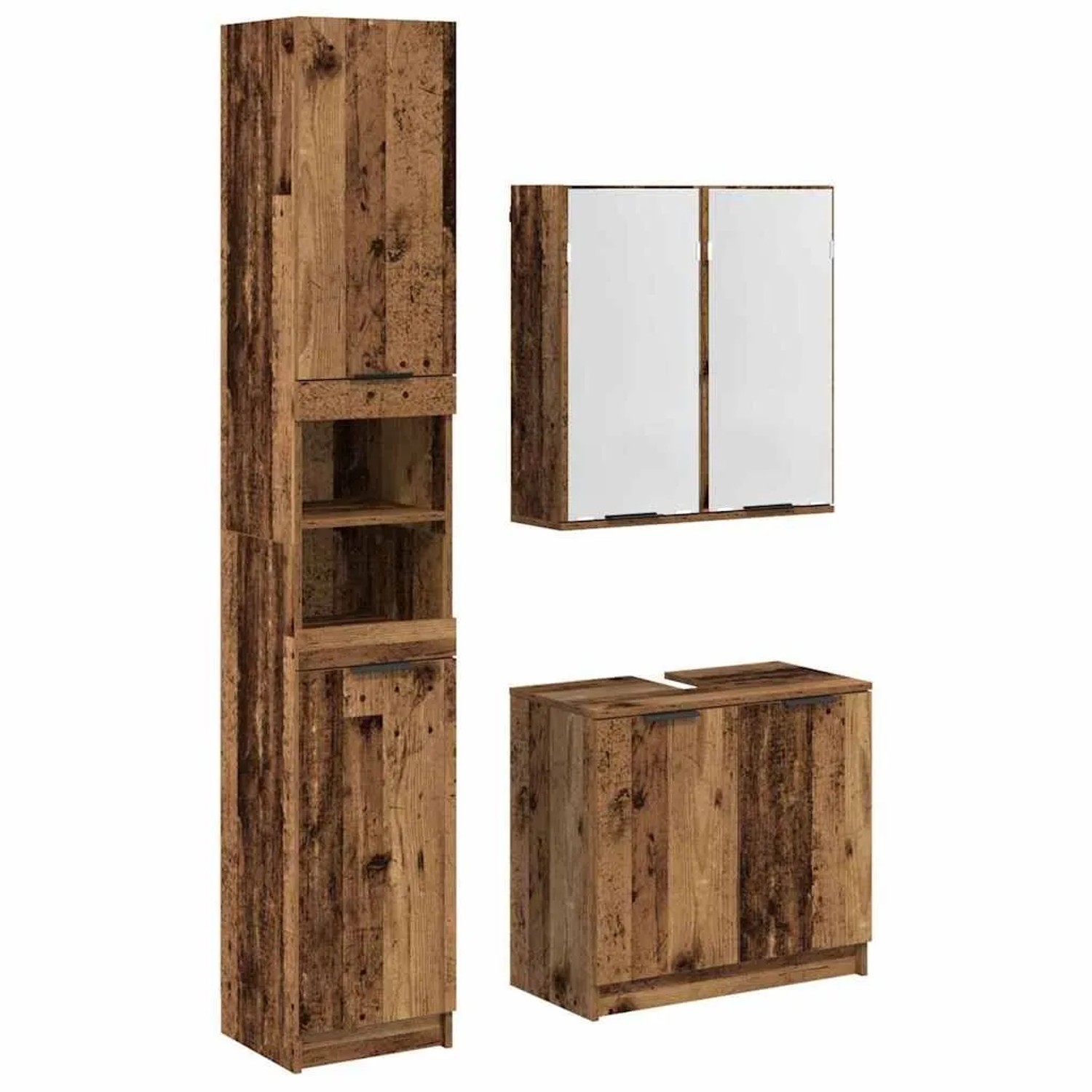 vidaXL Badezimmerschrank-Set mit Regal 3 Tlg Altholz Holzwerkstoff 3415656