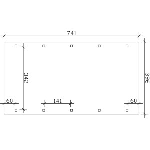 Technische Zeichnung des Skan Holz Carport Spreewald (396x741cm) mit Maßangaben.