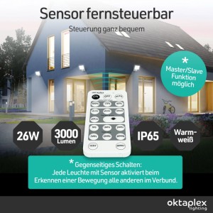 Oktaplex Cali Strahler IP65 mit Bewegungsmelder und Fernbedienung Warmweiß mit Master Funktion Weiß