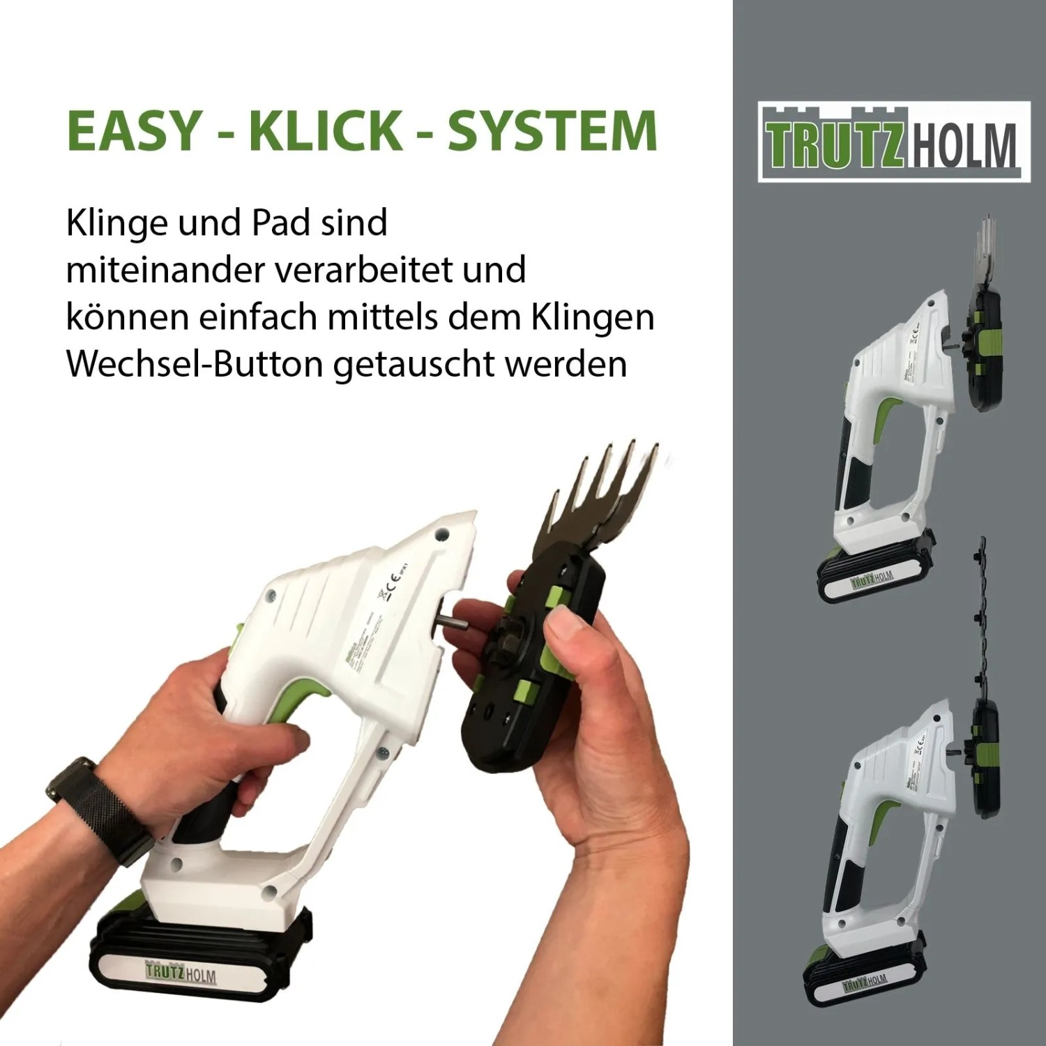 TRUTZHOLM Akku Rasentrimmer 2in1 mit wechselbaren Klingen im Detail.