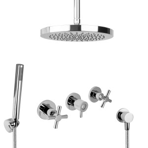 PaulGurkes Unterputz Duschset mit Regendusche und Handbrause, verchromt.