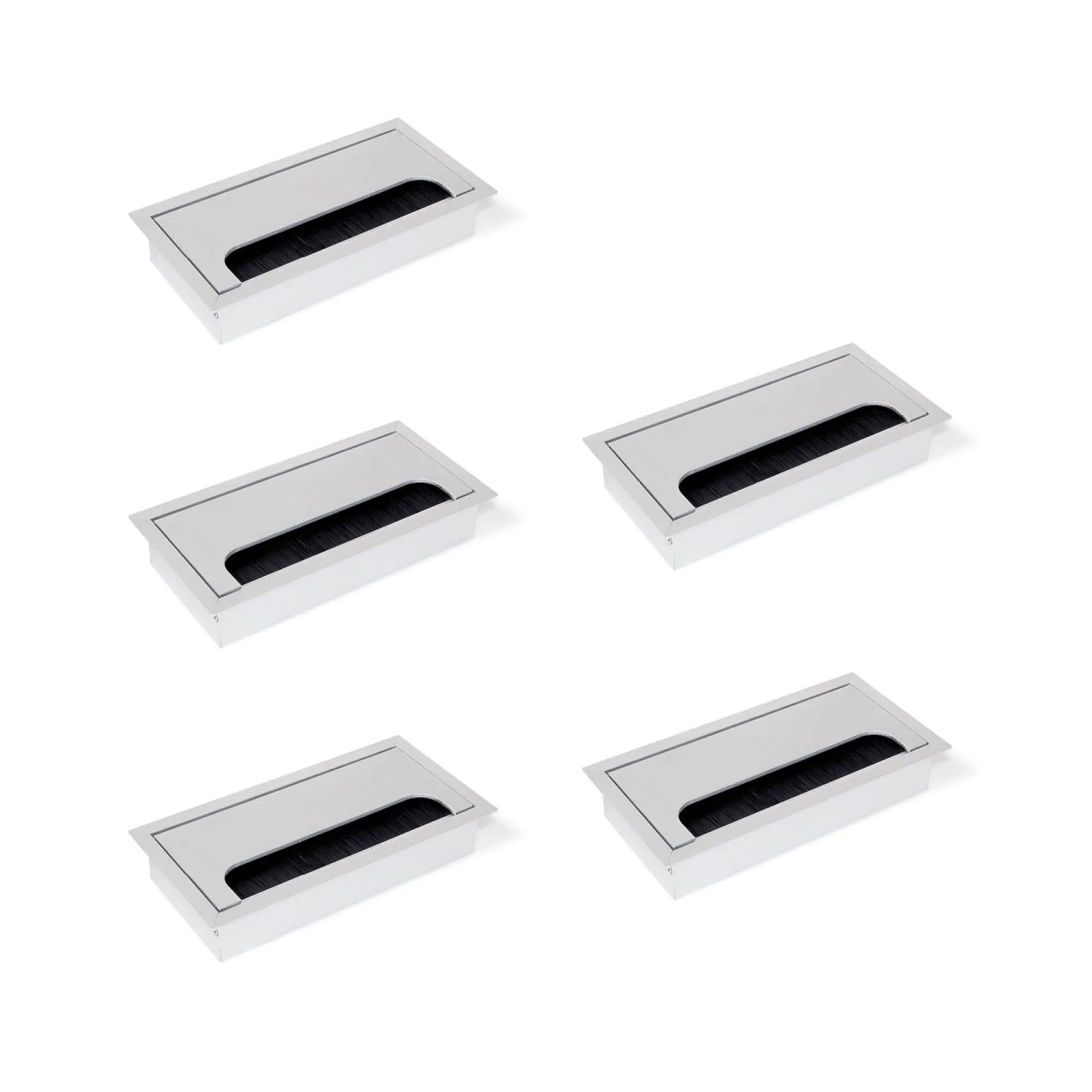 Emuca Satz von 5 Kabeldurchführungen für Quadrum Tisch Rechteckig 159 x 80 mm Unterputzmontage Aluminium Matt Eloxiert