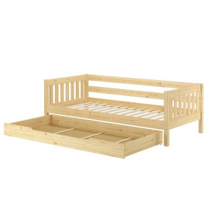 Erst-Holz Gemütliches Kinderbett mit Dreiseitiger Sicherung 90 x 200 cm Kiefer Modell 29 Rollrost und Bettkasten inkl.