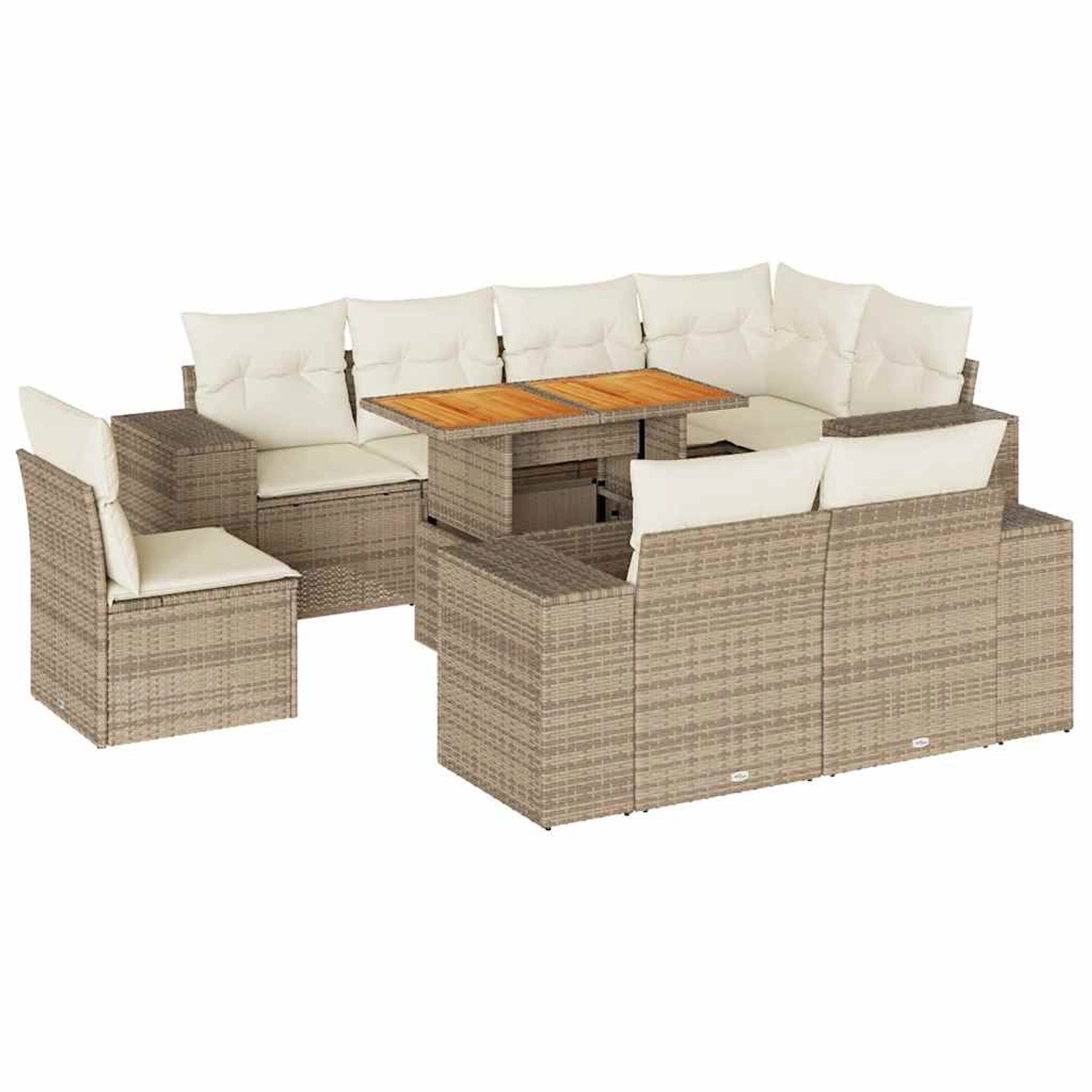 vidaXL 9-Tlg Garten-Sofagarnitur mit Kissen Beige Poly Rattan 3327390 günstig online kaufen
