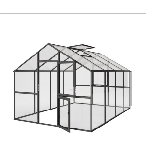 KGT Gewächshaus Ortasia IV, anthrazitgrau, 12,74 m², mit geöffneter Tür.