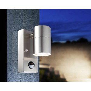 Moderne LED-Außenwandleuchte Style mit Bewegungsmelder aus Edelstahl. Wandlampe für den Außenbereich.