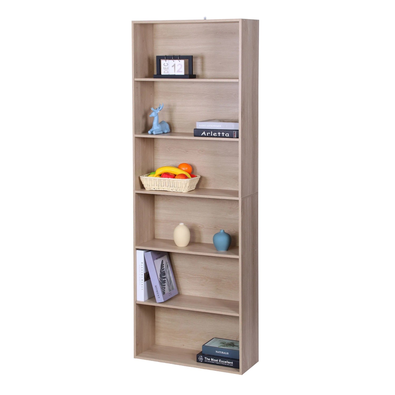 Relaxdays Bücherregal Holzwerkstoff Eiche Verstellbar 6 Ebenen 178, 5 Cm X 60 Cm X 24 Cm