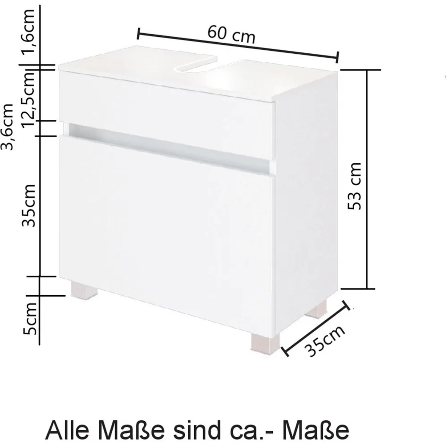 Held Möbel Unterbecken-Set Bari, 60 cm, weiß/Eiche, Maße des Badmöbel-Sets.