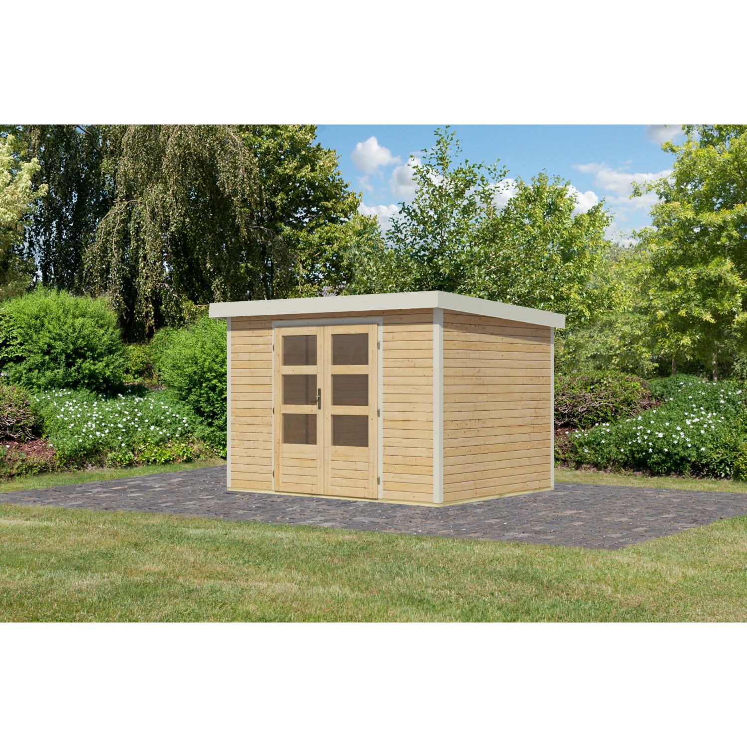 Karibu Gartenhaus Diego 4 A Naturbelassen/Weiß 209 x 298 x 213 cm günstig online kaufen