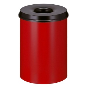 Roter PROREGAL Papierkorb, selbstlöschend, mit schwarzem Deckel, 30 Liter.