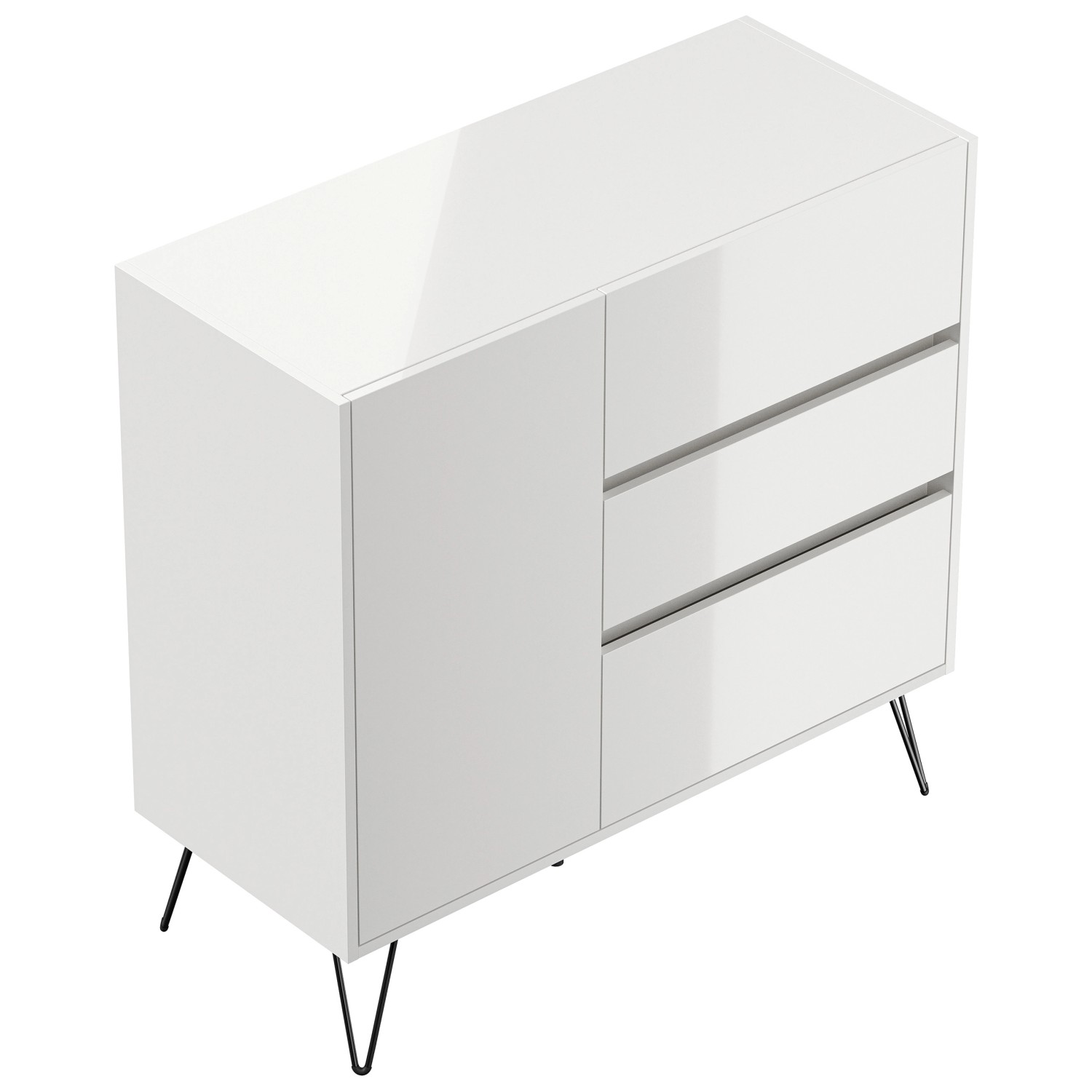 Posseik Sideboard Industrial L 3 Schubladen 1 Tür 100 cm Weiß Hochglanz günstig online kaufen