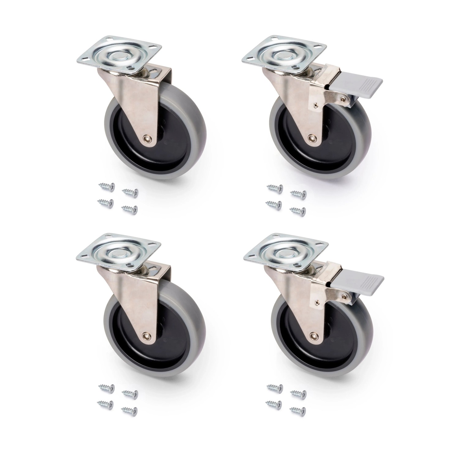 Emuca Lot von 4 Rollen Slip 2 mit Montageplatte Durchmesser 100 mm Stahl und Kunststoff in Graue Ausführung