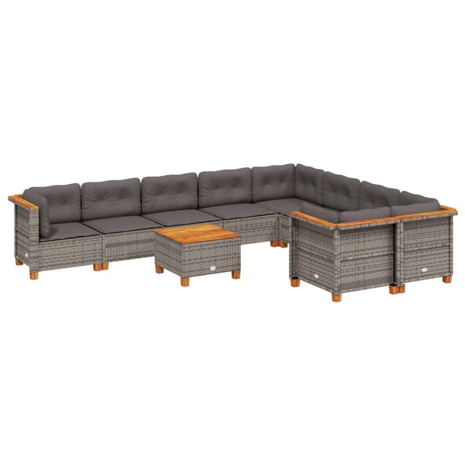vidaXL 10-Tlg Garten-Sofagarnitur mit Kissen Grau Poly Rattan 3262008