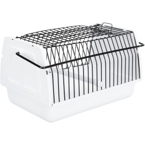 Trixie Transportbox für Kleintiere, weiß mit schwarzem Gitter, 30x18x20cm.