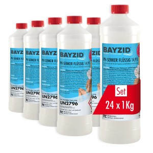 Set Bayzid pH Minus flüssig, 15 Kanister à 1 kg zur pH-Wert Regulierung im Pool.