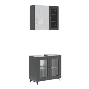 Graues Vicco Badmöbel-Set Malte, 2-teilig: Waschbeckenunterschrank und Spiegelschrank.