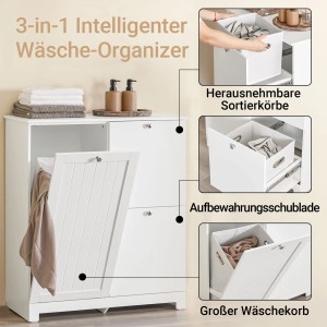 SoBuy Badezimmerschrank mit 3 Wäschekörben Badschrank Wäscheschrank Weiß 78x90x38cm BZR213-W