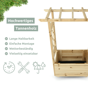 Holz4home Pflanzkasten mit Dach, Tannenholz, inkl. Vlieseinlage. Blumenkasten mit Rankhilfe.