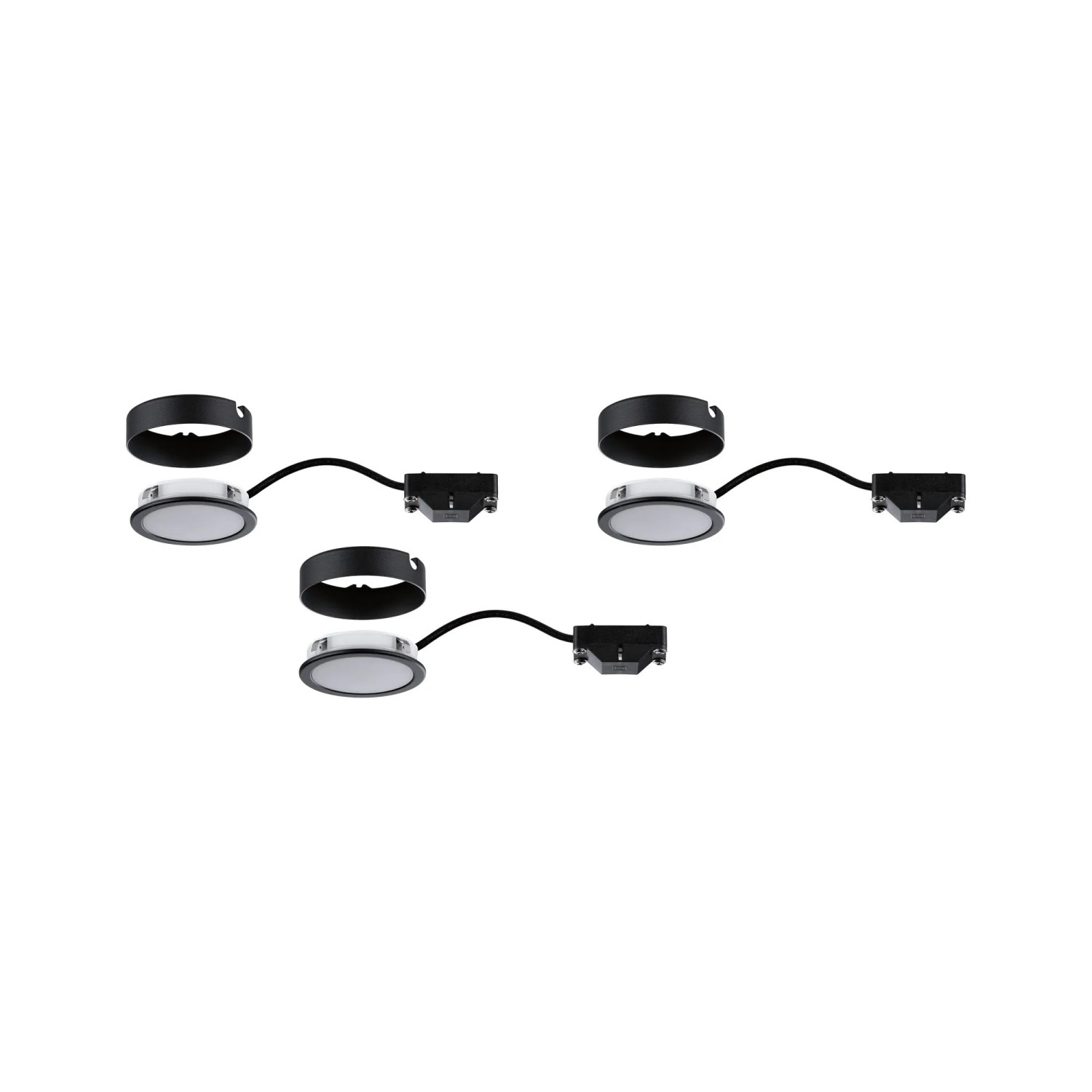 Paulmann Möbel Einbaustrahler Set, 3 schwarze LED Leuchten für Möbel, 2700K Warmweiß.