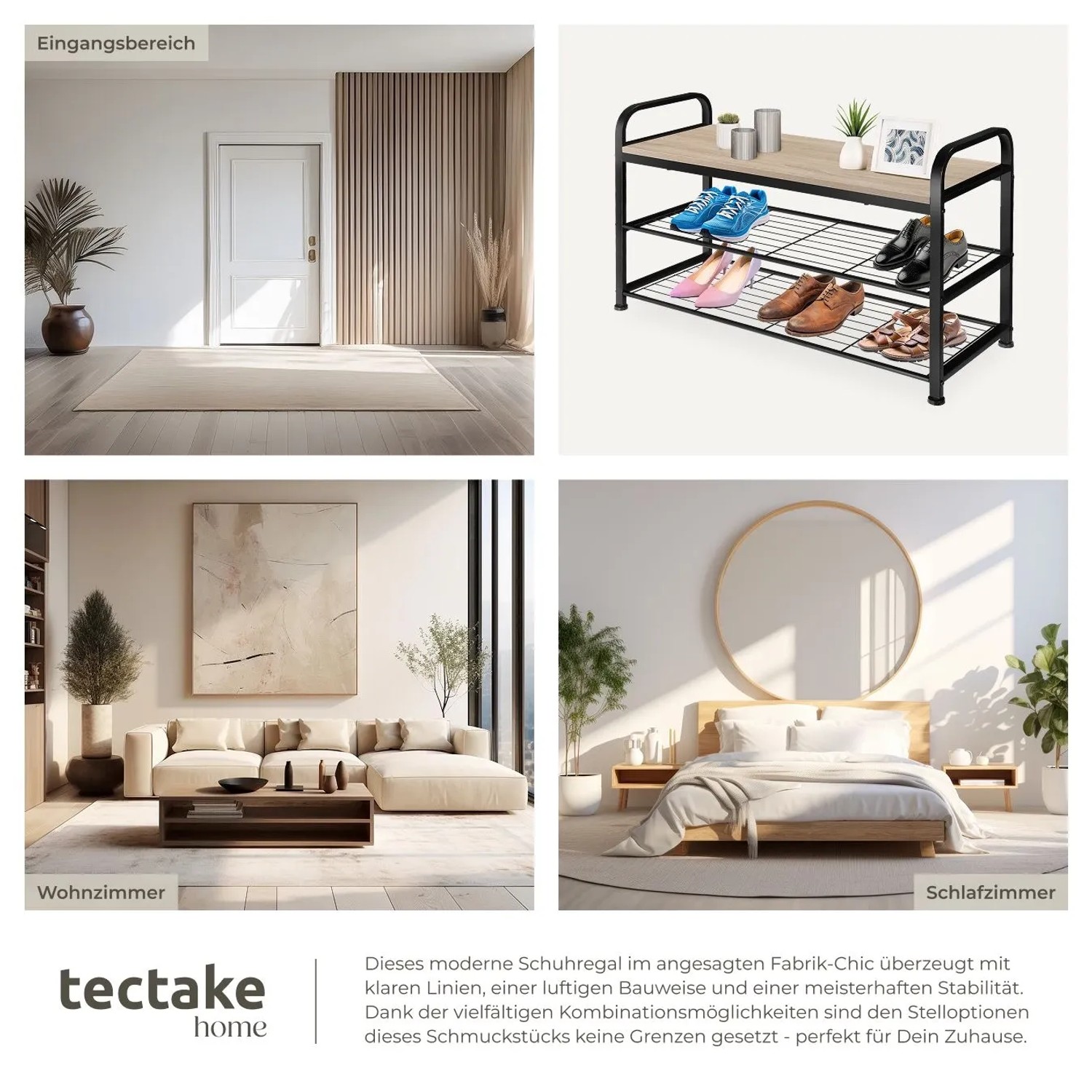 Tectake Schuhregal Southampton Industrial Style Holz und Stahl  91 x 36 x 55 cm Industrial Holz Hell  Eiche Sonoma_7
