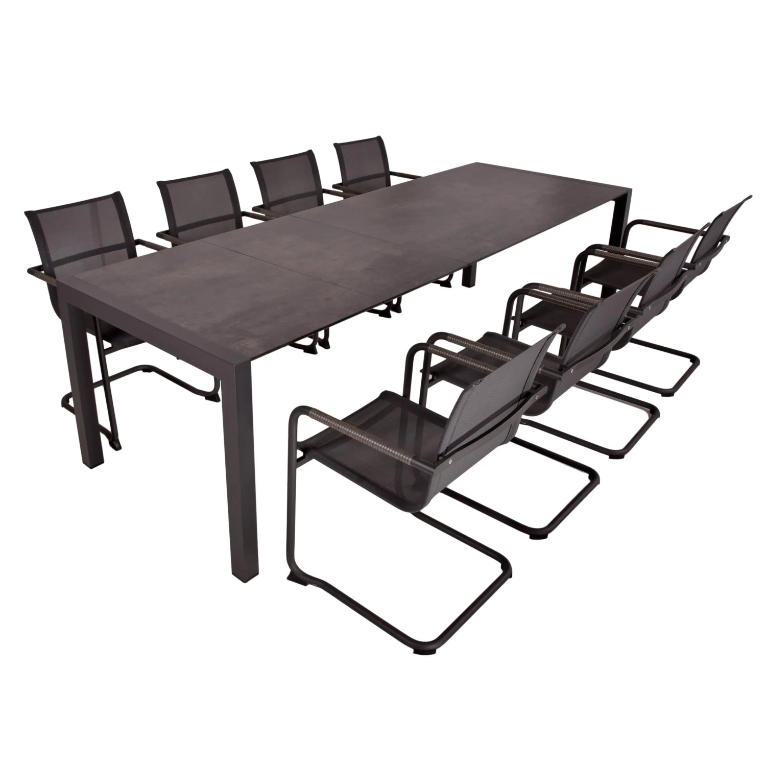 DELUKE Garten-Sitzgruppe HAUKE 9-tlg. Kunststoff Grau Gartenmöbel-Set Garten-Essgruppe Freischwingerstühle A Esstisch Au...
